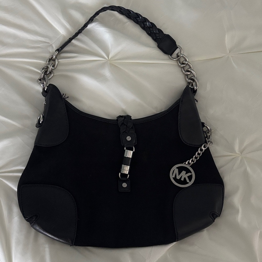 Michael Kors Black Leather & Fabric Shoulder Bag